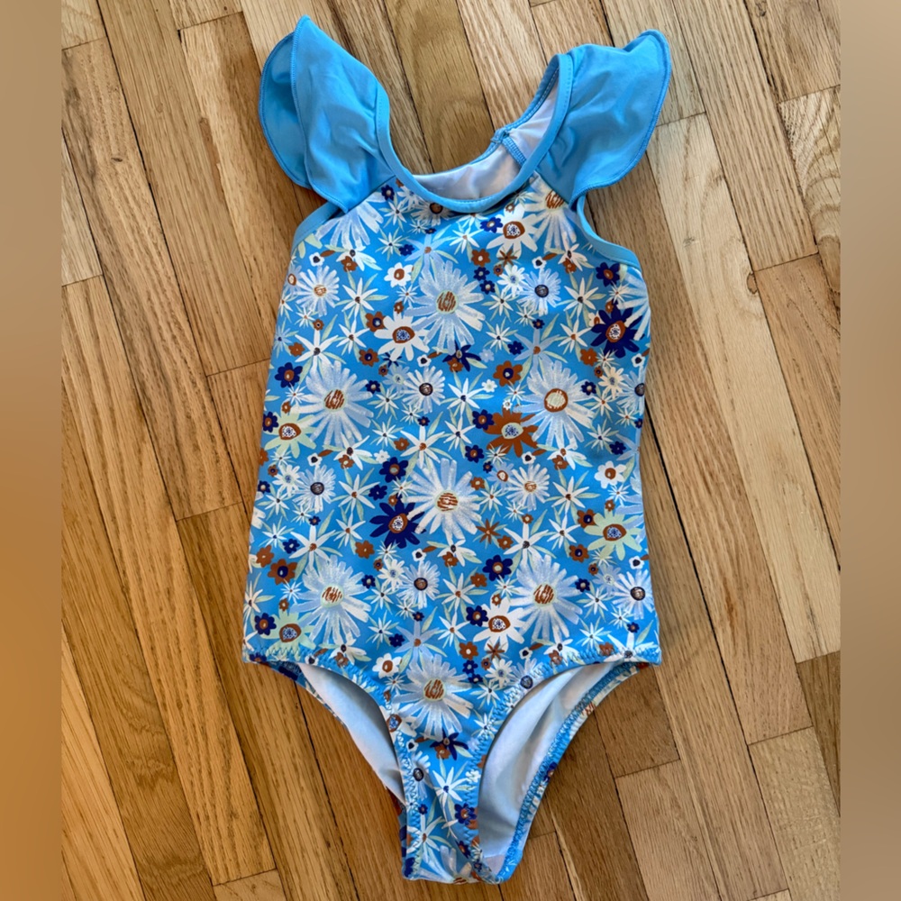 Patagonia 4T Light Blue Floral Swimsuit Onepiece